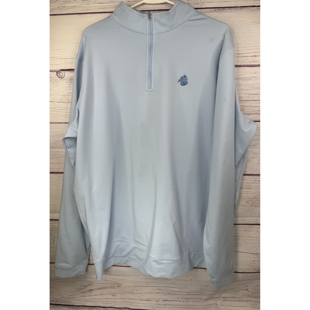 Peter Millar Summer Comfort Mens XL Blue White Stripe Quarter Zip Pullover Golf